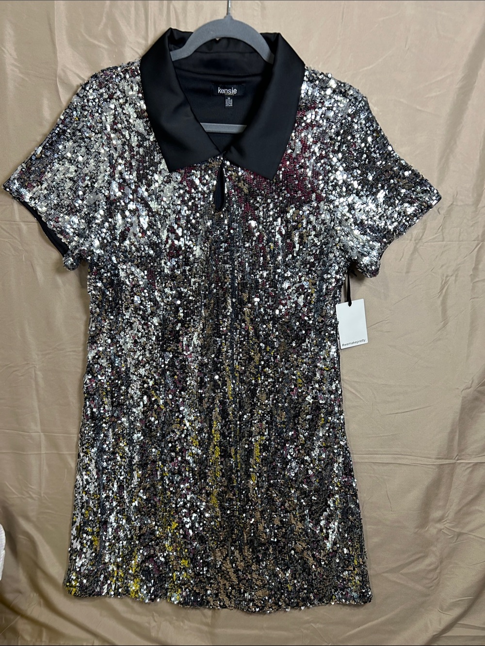 Kensie Black-Collar silverSequin mini dress size 16